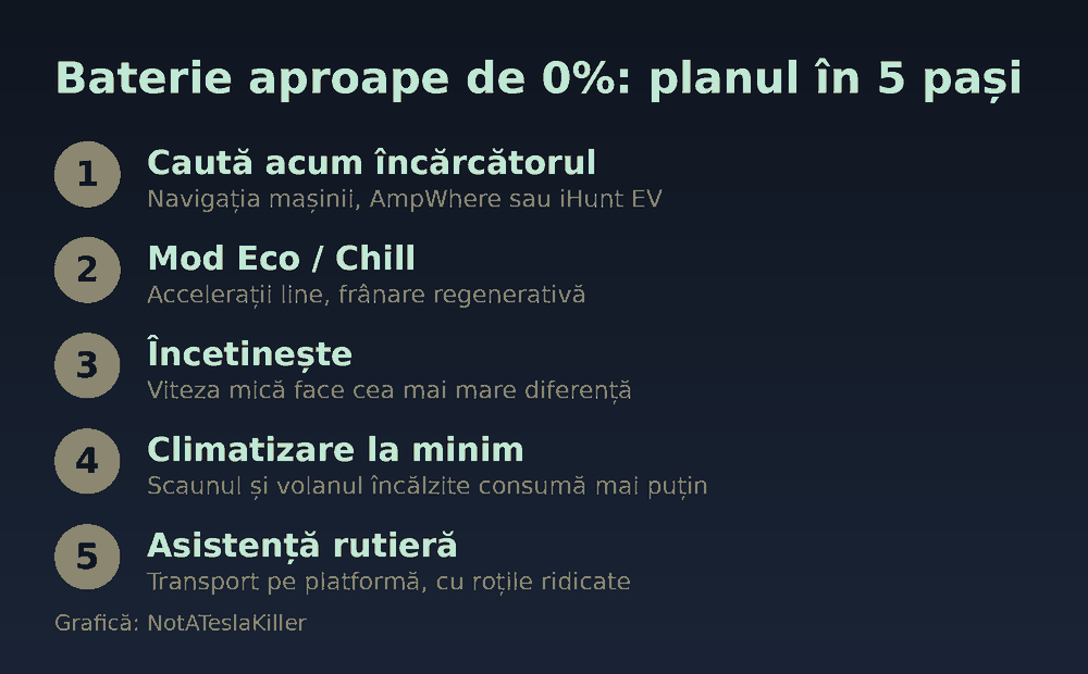 Grafică: planul în cinci pași când bateria e aproape de 0%