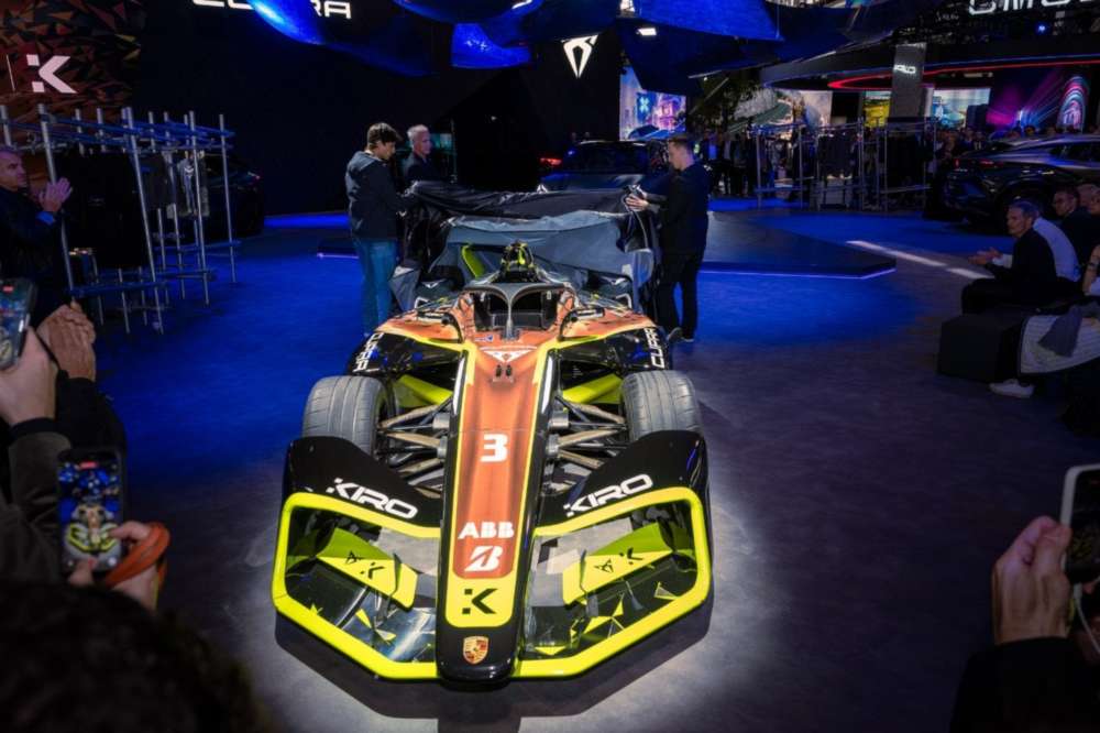Cupra Kiro Formula E GEN4 race car in copper livery on the Cupra stand