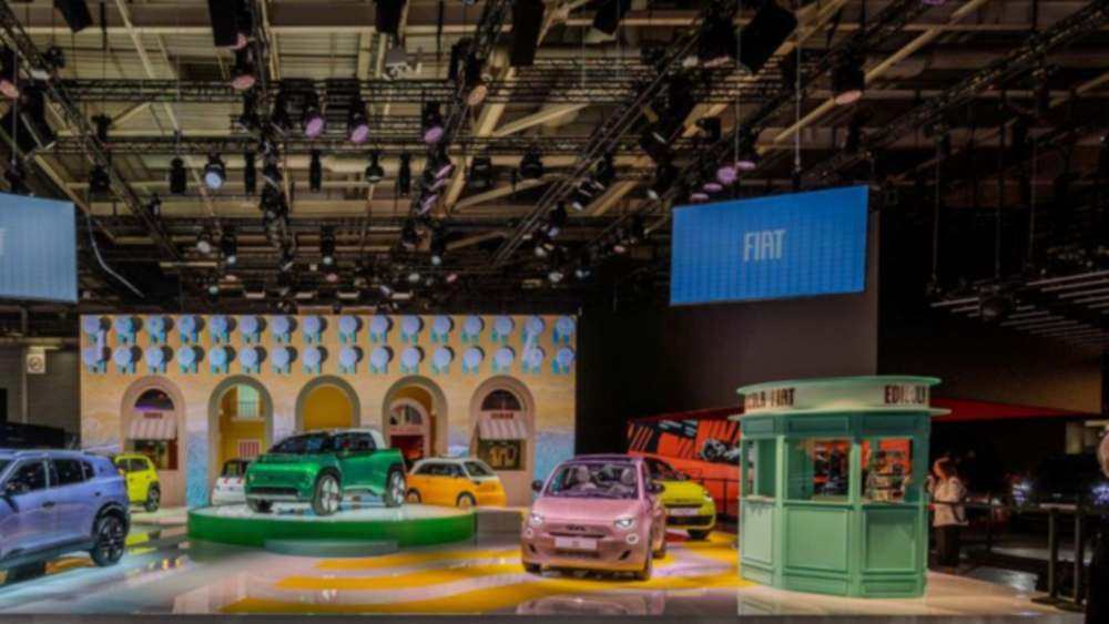 Fiat models on the brand's stand at the Paris Motor Show