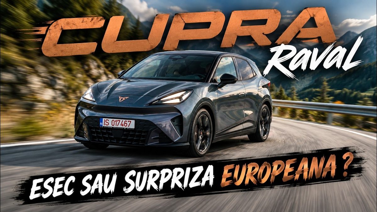 Cupra Raval gri pe un drum de munte, imaginea de prezentare a testului TeslaHolic