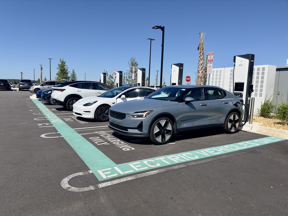 Electric cars charging at a Costco EV station in Clermont, Florida (illustrative retail charging site)