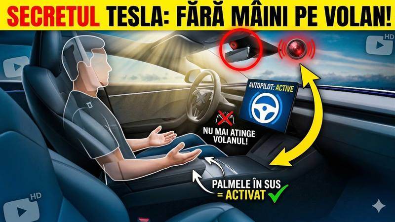 Thumbnail of the Mașina Timpului video on Tesla Autopilot with palms up