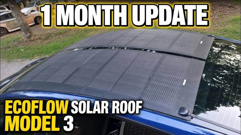 Thumbnail of the Mostly Offgrid video about EcoFlow HeatGuard solar panels on a Tesla Model 3